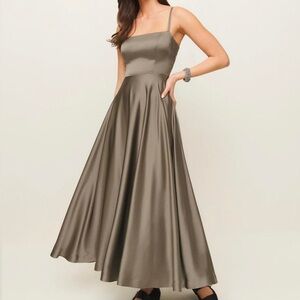 Reformation Gracen Satin Dress Taupe New With Tags